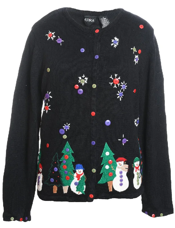 Snowman Christmas Cardigan - S Print Jacquard Patchwork