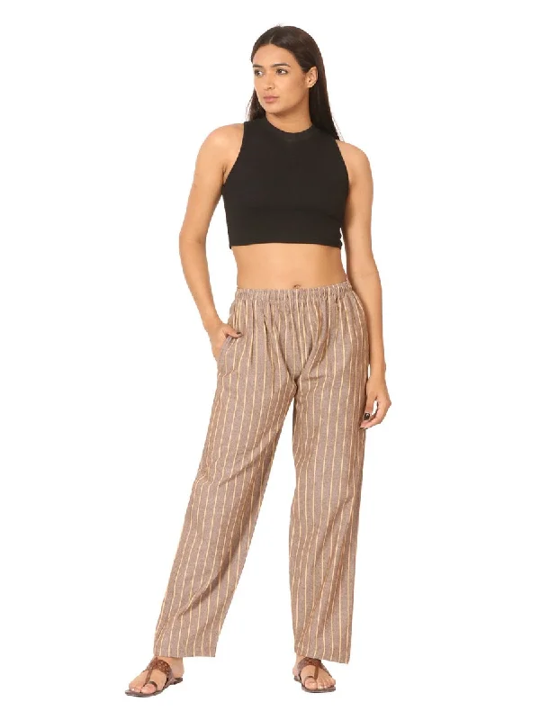 Women's Lounge Pant | Brown Stripes | Fits Waist Size 28" to 36" High-Waist Trousers