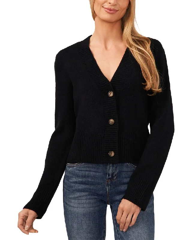CeCe V-Neck Crop Cardigan Fleece Fabric Down Fabric Feather Fabric