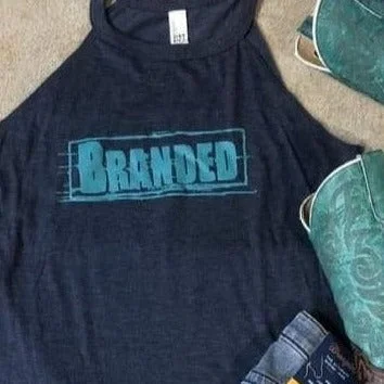 Branded Rocker Tank in Navy Frost bold tank top