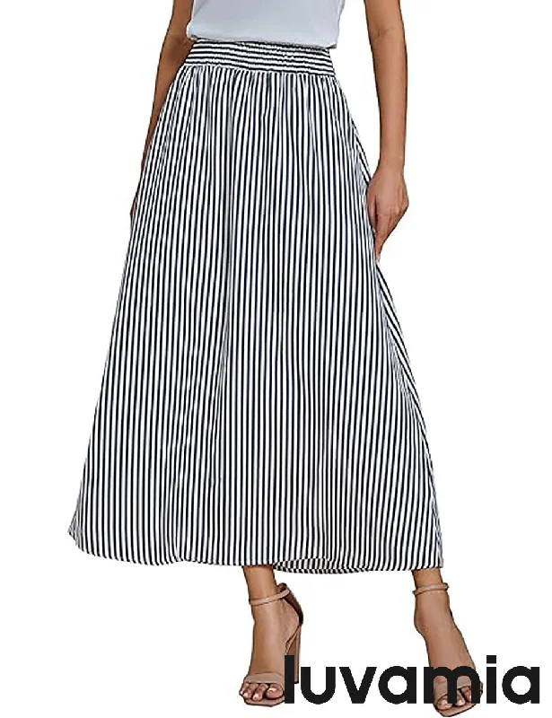 LUVAMIA Women's Summer Long Lightweight Flowy Skirt Stripe Maxi Fashion athletic skirt fit