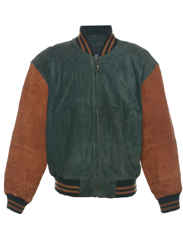 Two Tone Suede Jacket - L Belted Jacket Elasticated Jacket Padded Jacket