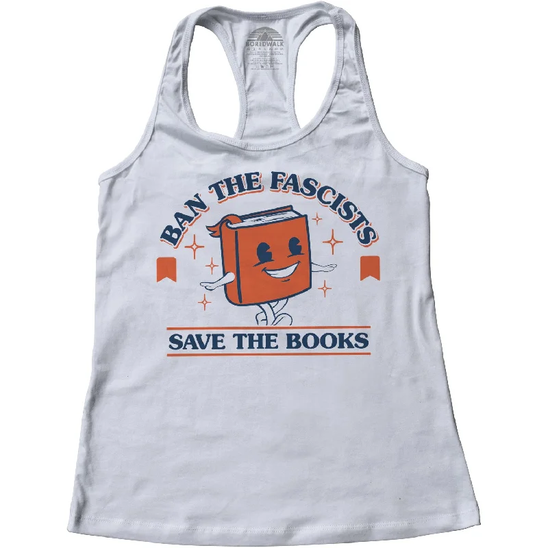 Women's Ban The Fascists Save The Books Racerback Tank Top navy tank top