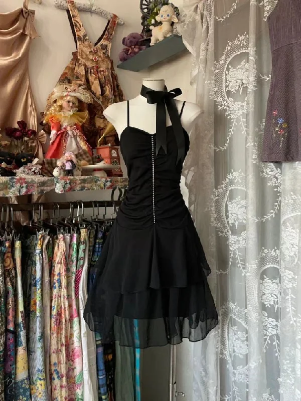 Black Straps A-Line Chiffon Short Party Dress Homecoming Dress, D115 Tunics Exclusive limited