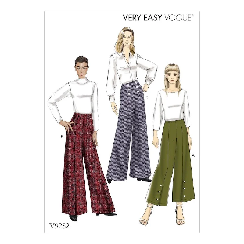 Vogue Pattern V9282 Misses' High-Waisted Pants with Button Detail Lightweight Jogger Pants
