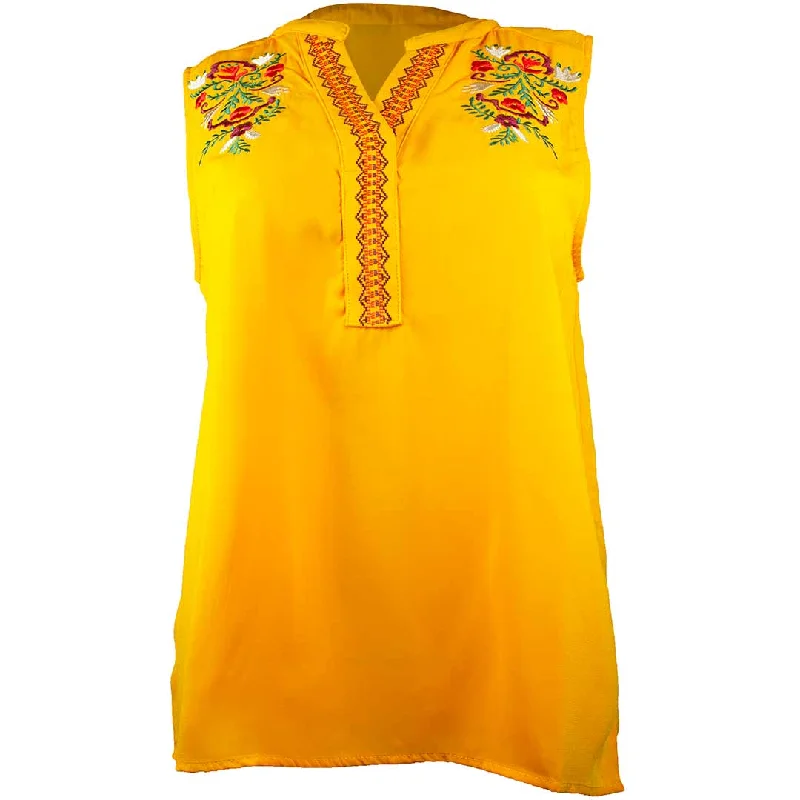 Cruel Denim Women's Floral Embroidered Yoke Tank Top cold shoulder tank