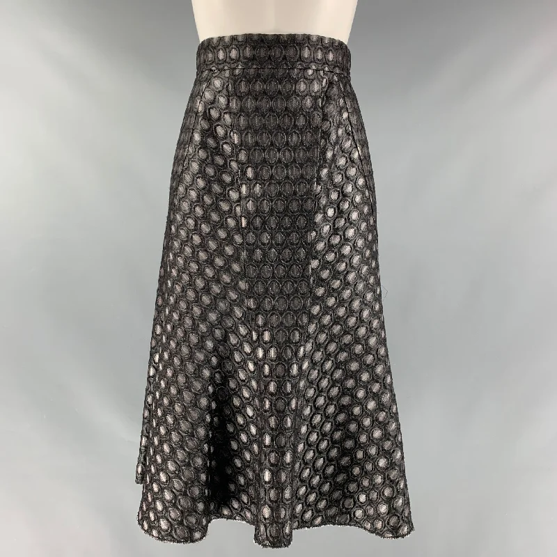 PRADA Size 2 Black Silver Acrylic Blend Dots A-Line Skirt silk skirt smooth