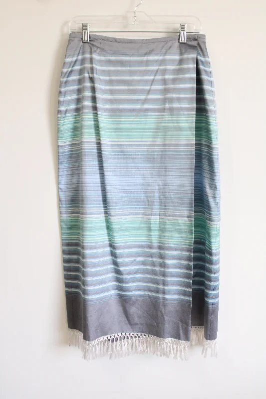 Liz Claiborne Lizsport Silk Gray Blue Boho Wrap Skirt | 8 leather skirt sleek