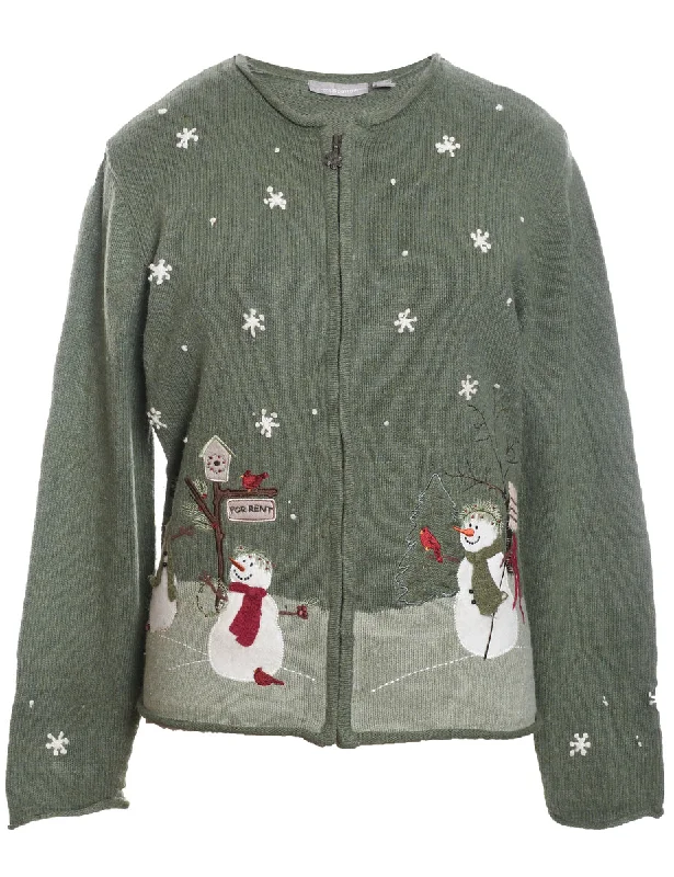 Snowman Christmas Cardigan - M Long Cardigan Short Cardigan Medium Cardigan