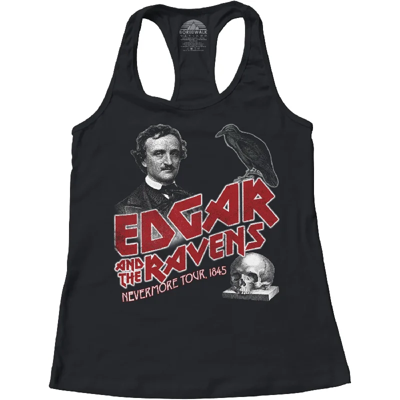 Women's Edgar and the Ravens Nevermore Tour Edgar Allan Poe Racerback Tank Top glitter tank top