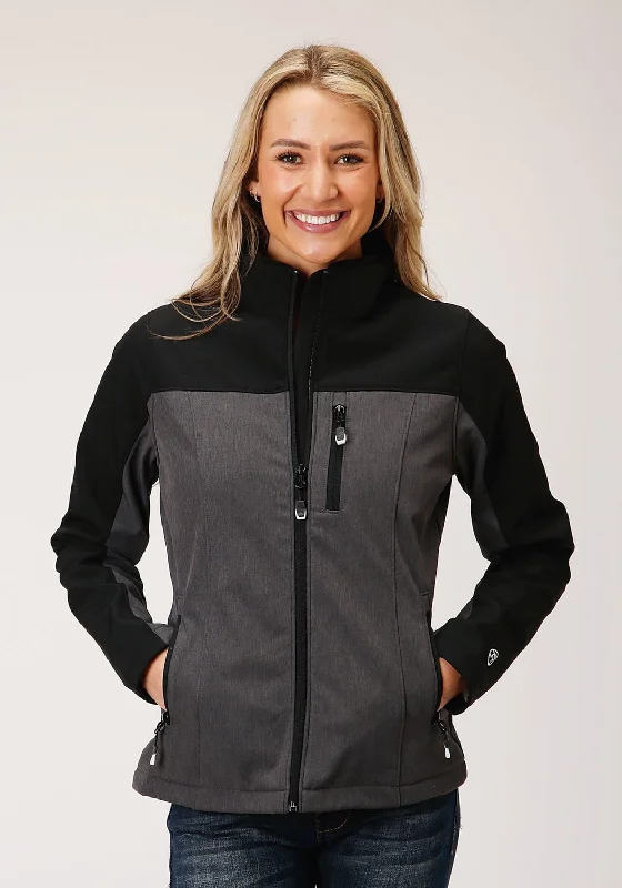 Roper Womens Grey/Black Polyester PCD Softshell Jacket Hoodie Zip-Up Jacket Button-Up Jacket