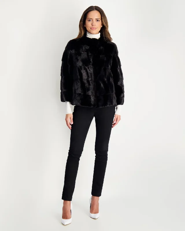 Horizontal Mink Jacket, Stand Collar Striped Jacket Polka Dot Jacket Floral Jacket