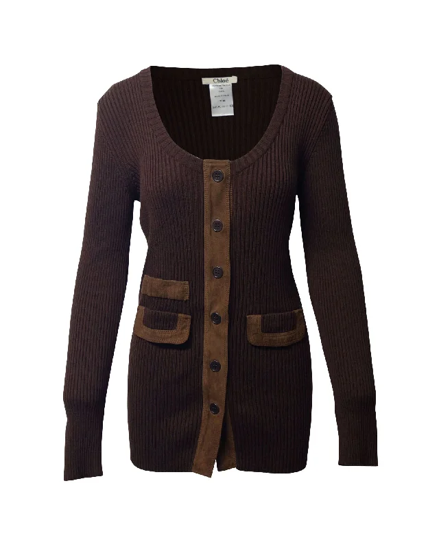 Chloe Cardigan Dress in Brown Wool Cashmere Blend Cotton Blend Poly Blend