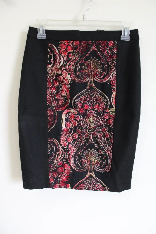NEW Ann Taylor Black Red Paisley Skirt | 2 Petite velvet skirt plush