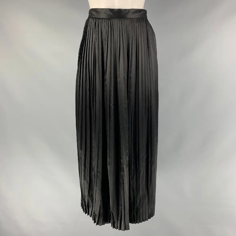 CHRISTIAN DIOR Size 6 Black Silk Pleated Mid-Calf Skirt cashmere skirt fine