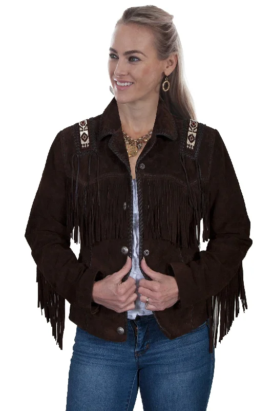 Scully Womens Expresso Suede Hand Laced Jacket Toggled Jacket Drawstring Jacket Belted Jacket