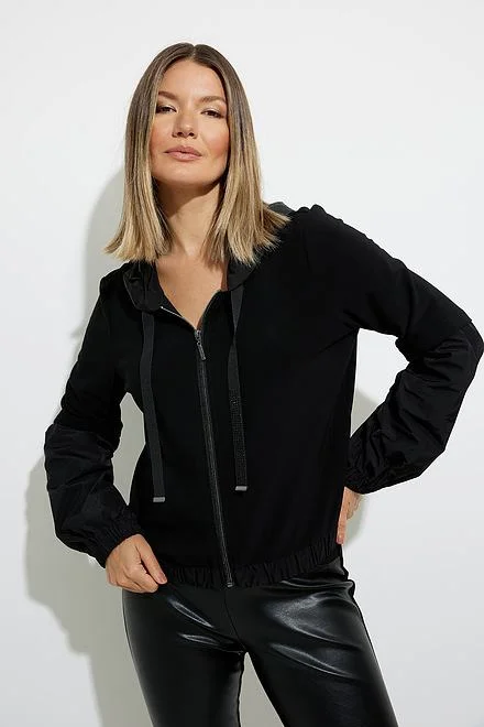 Joseph Ribkoff Hooded Front Zipper Jacket Knit Fabric Woven Fabric Fleece Fabric