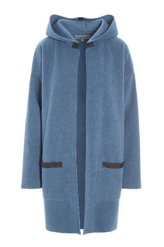 Henriette Steffensen Dusty Blue Cardigan With Hood Wool Cardigan Cotton Cardigan Cashmere Cardigan
