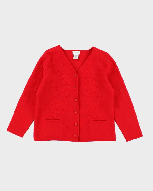 Vintage C Harris Red Wool Cardigan - L Front Pockets Side Pockets Patch Pockets
