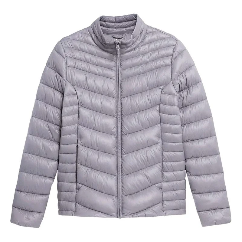 4F Womens Down Jacket - Gray Welt Pockets Slit Pockets Flap Pockets
