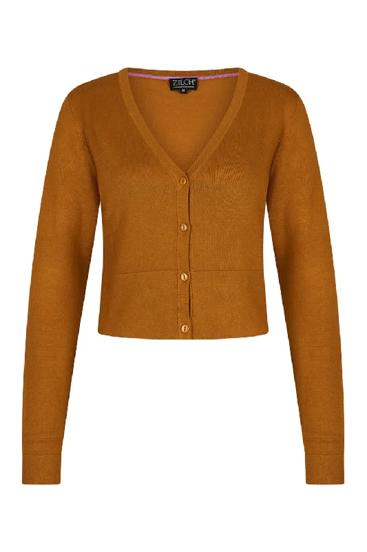 Zilch Short Cardigan in Rust Mesh Fabric Canvas Fabric Denim Fabric