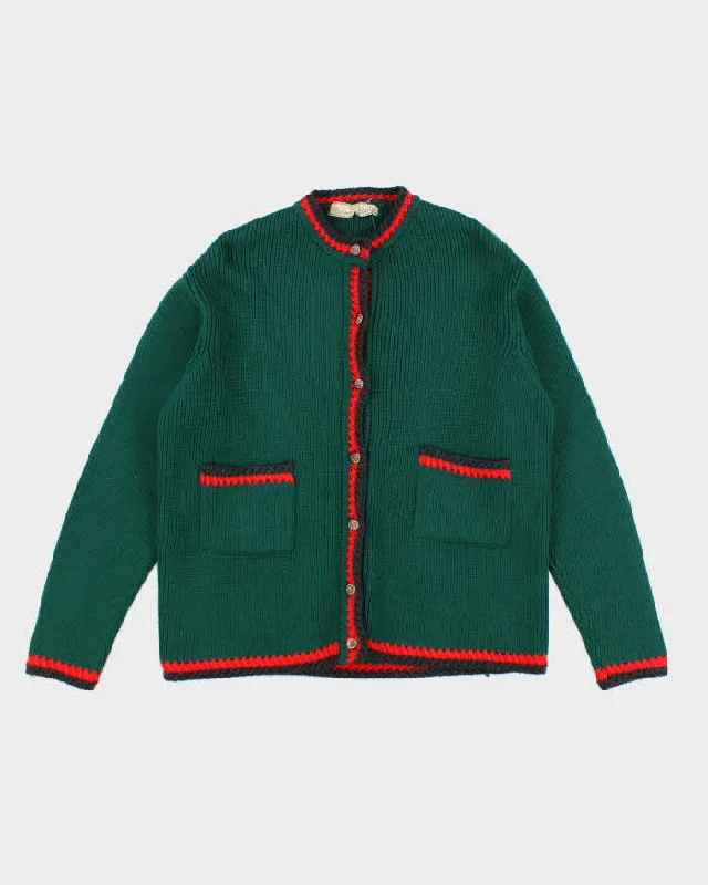 Vintage Reine Wool Green Cardigan - L Chenille Fabric Brocade Fabric Lace Fabric