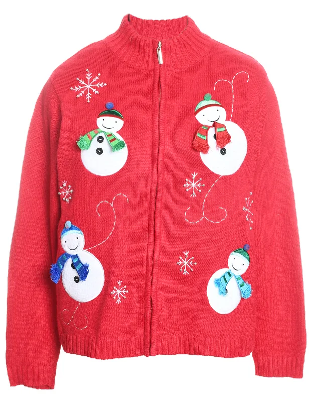 Snowman Christmas Cardigan - M Spandex Blend Rayon Blend Denim Blend