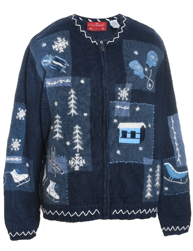 Festive Print Christmas Cardigan - L Oversized Loose Flowy
