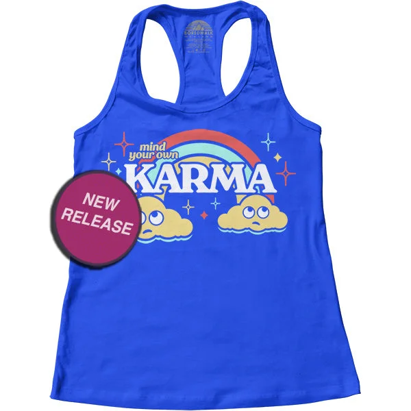 Women's Mind Your Own Karma Racerback Tank Top glitter tank top
