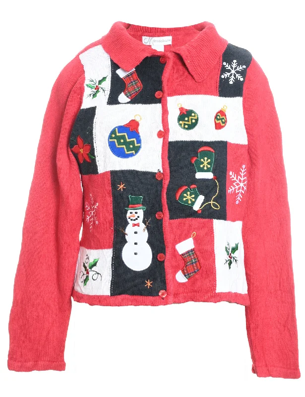Festive Print Christmas Cardigan - S Fitted Slim Tailored