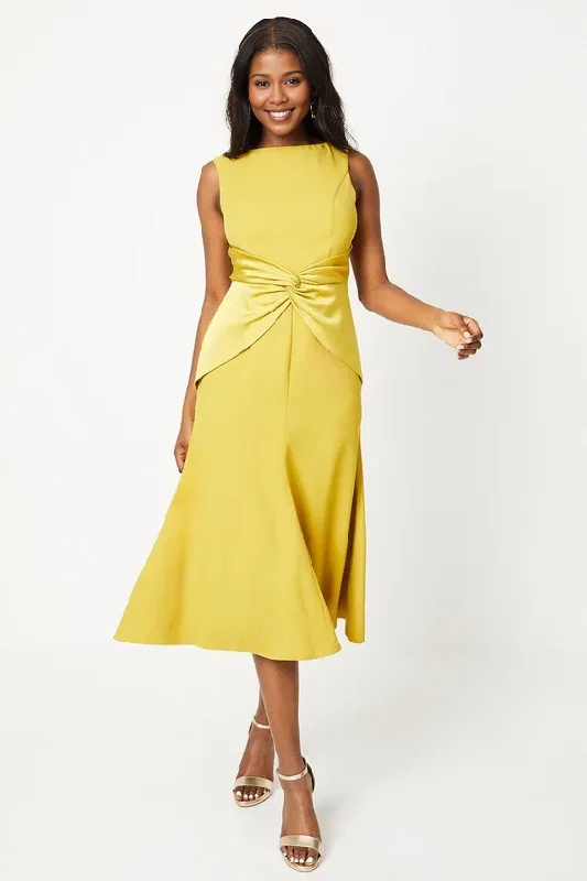 Twist Detail Satin Back Midi Dress Sleeveless Chartreuse Wedding Guest Party Dresses Mother of the Bride Dresse Tunics Trendy modern