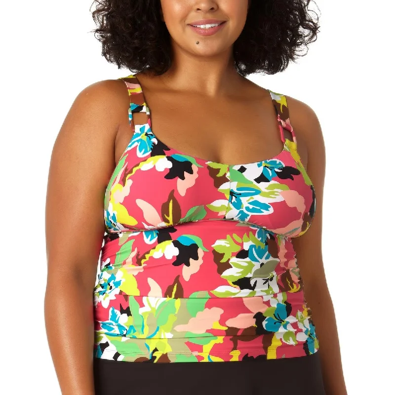 Anne Cole Womens Floral Print Banded Tankini Swim Top Strappy Back Bikini