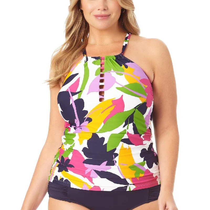 Anne Cole Womens Plus   Printed Adjustable Tankini Swim Top Sleek Racerback Swimsuit