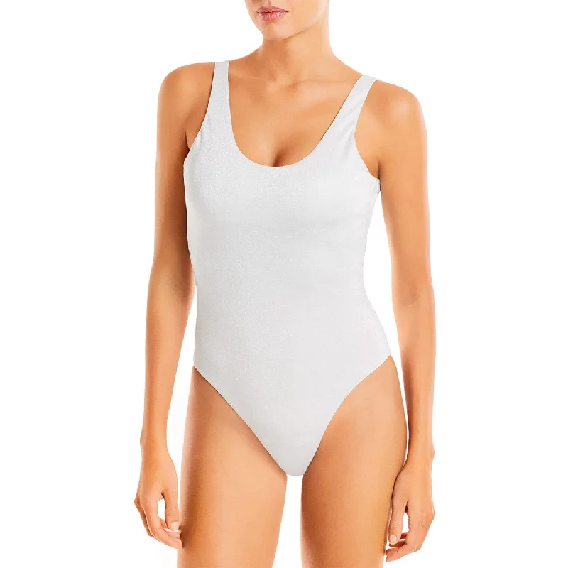 Aqua Swim Womens Metallic Lined One-Piece Swimsuit Sexy Cutout Swimsuit