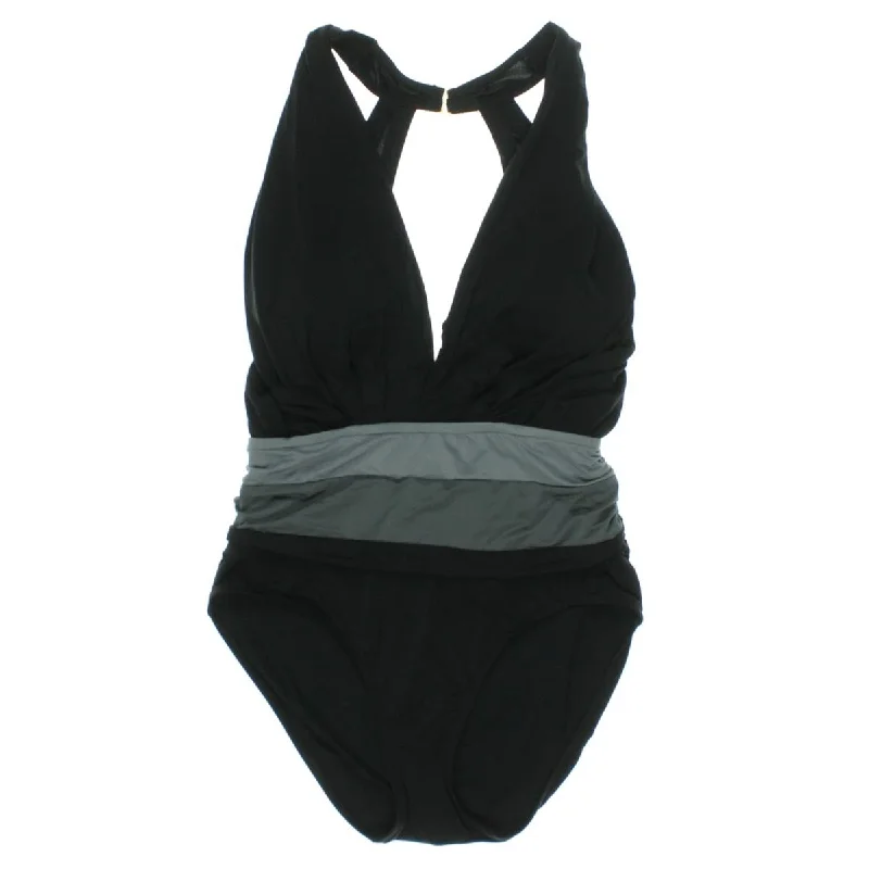 Badgley Mischka Womens  Colorblock One-Piece Swimsuit Chic Bikini Set