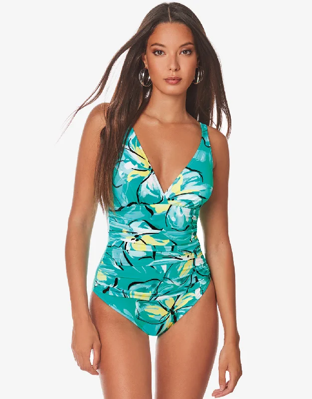 Bali Gathered Front Swimsuit - Green Sporty Swimsuit Style