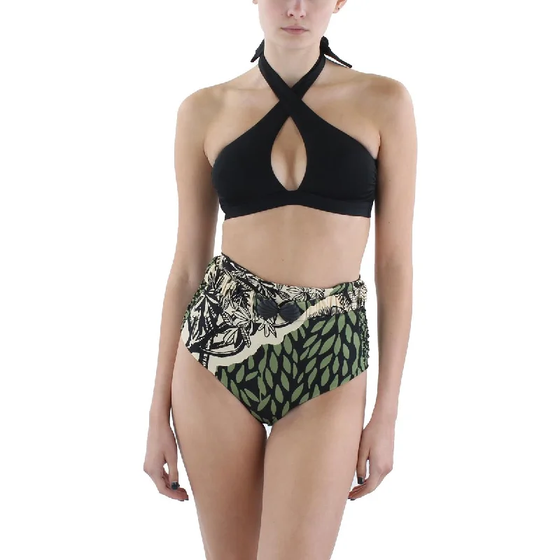 Uganda Womens Printed High Waist Swim Bottom Separates Plunge Neckline Swimsuit