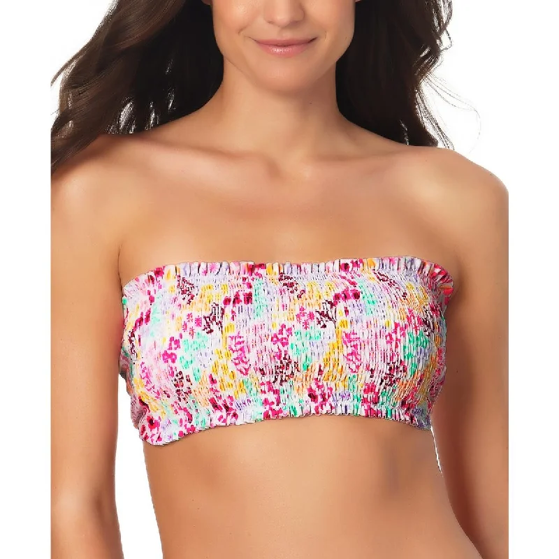 California Waves Womens Juniors Floral Smocked Swim Top Separates Push-Up Bikini Bottoms