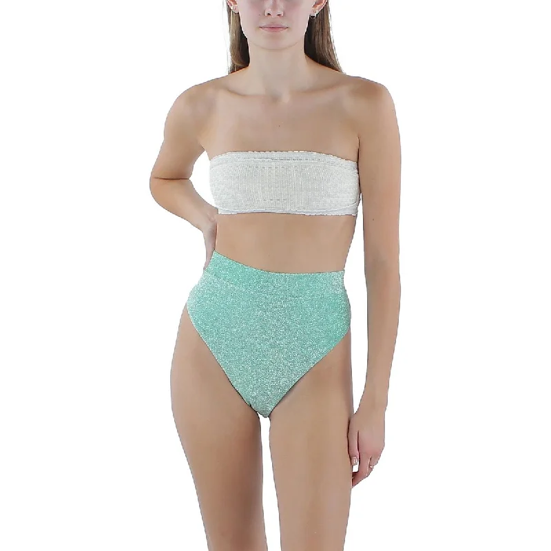 Capittana Womens Metallic Hipster Swim Bottom Separates Flirty Ruffle Swimsuit