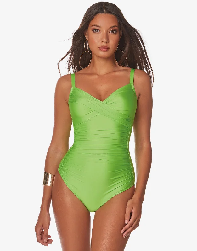 Ceylan Underwire Crossover Swimsuit - Lime Bold Color Swimsuit