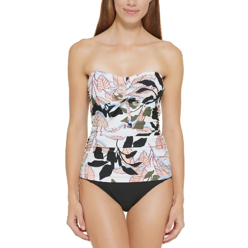 DKNY Swimwear Womens Bow Printed Tankini Swim Top High-Waisted Swimwear