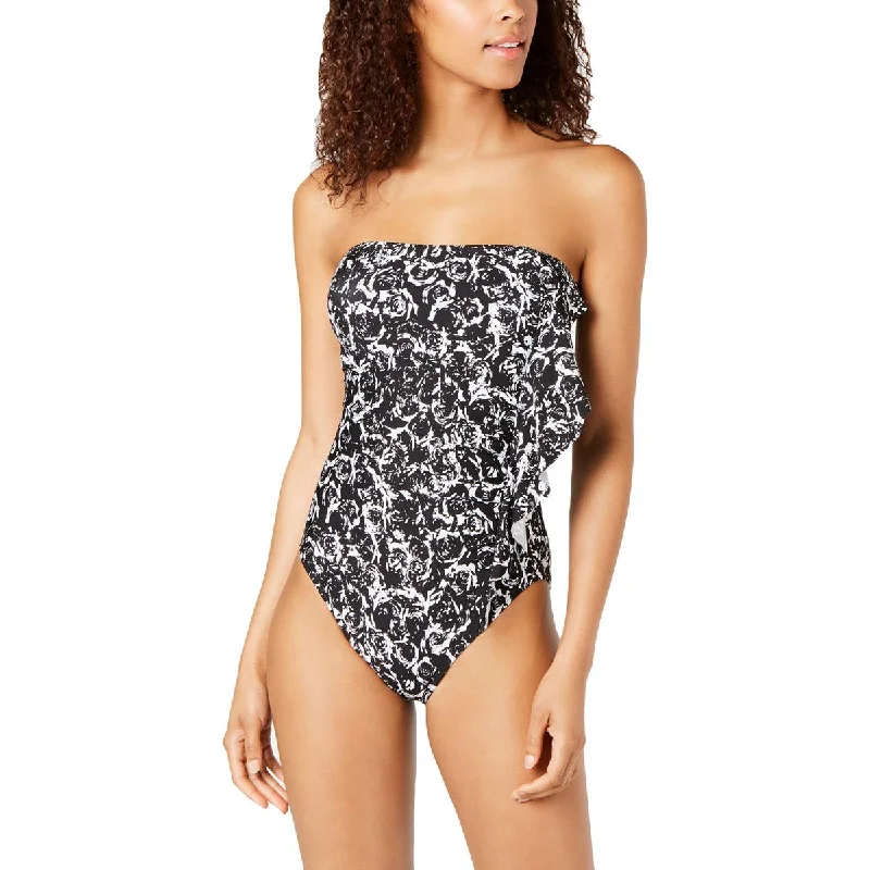 DKNY Womens Strapless Cinched One-Piece Swimsuit Timeless Black Bikini