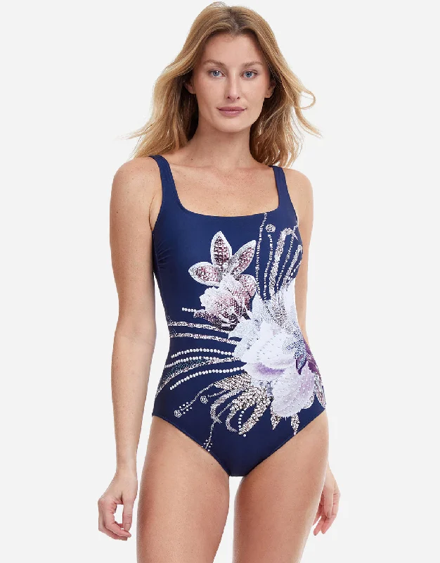 Dolce Vita Square Neck Swimsuit - Navy Stylish Cover-Up Set