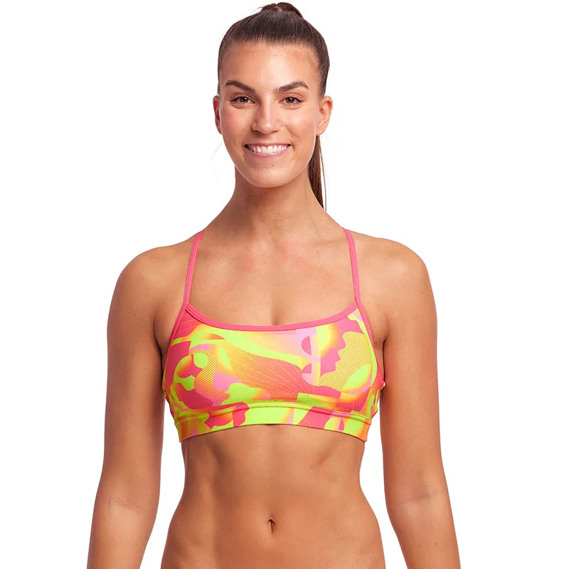 Funkita - Pinged Pink - Ladies Swim Crop Top Button-Front Swimsuit