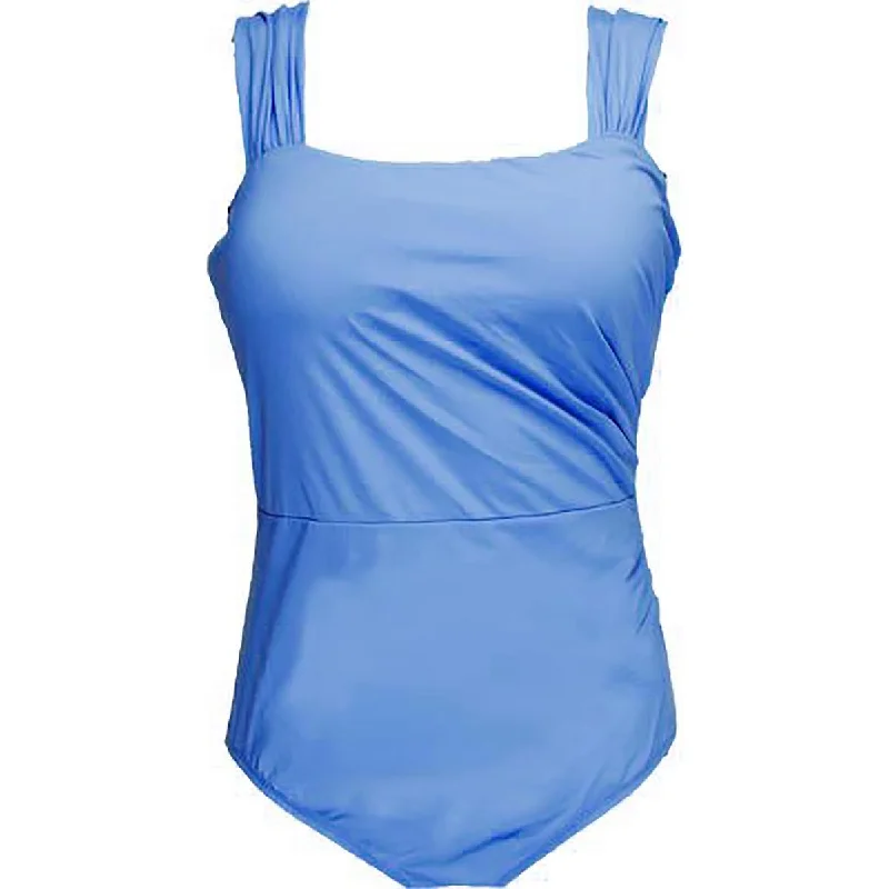 Jantzen Womens Ruched Solid One-Piece Swimsuit Playful Pattern Swimsuit