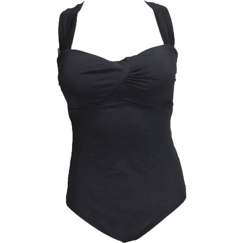 Jantzen Womens Ruched Tummy Control One-Piece Swimsuit Mesh Swimsuit Top