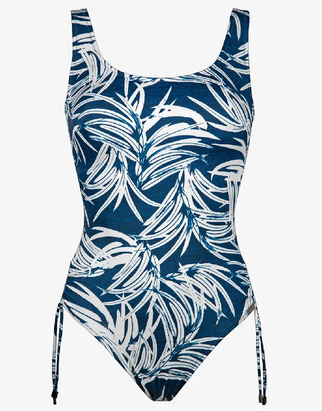 Jean Breeze Inclusive Fit Adjustable Leg Swimsuit - Denim White Fun Pattern Swimsuit