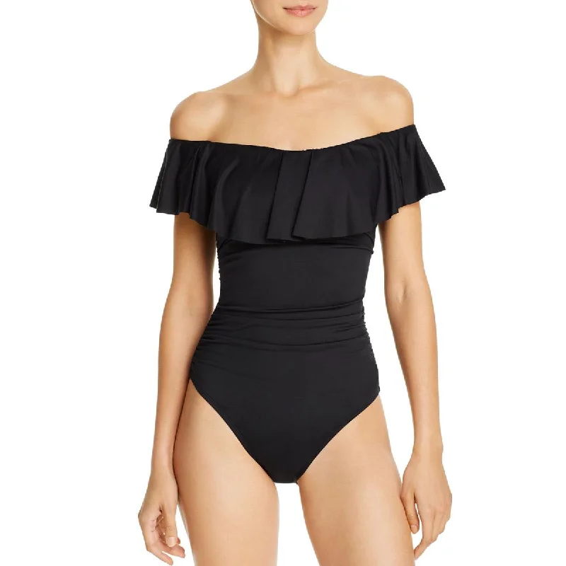 La Blanca Womens Ruffled Cap Sleeve One-Piece Swimsuit Swim Dress with Belt