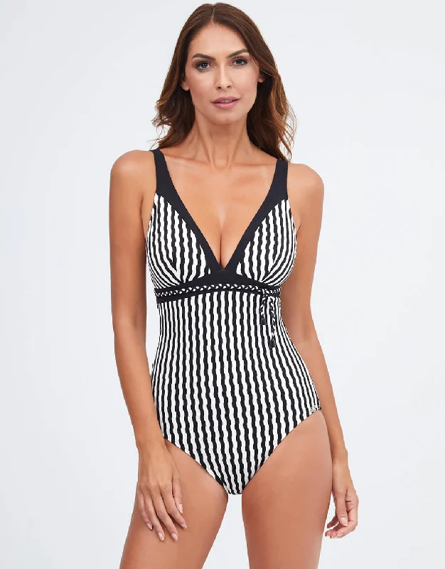 Portofino V Neck Swimsuit - Black and White Plus-Size Bikini Set