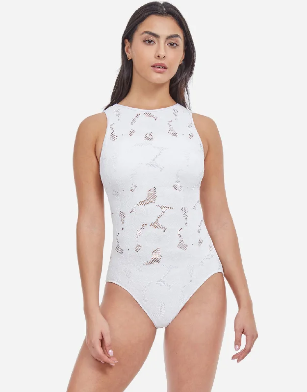 Profile Late Bloomer High Neck Swimsuit - White High-Waist Bikini Set